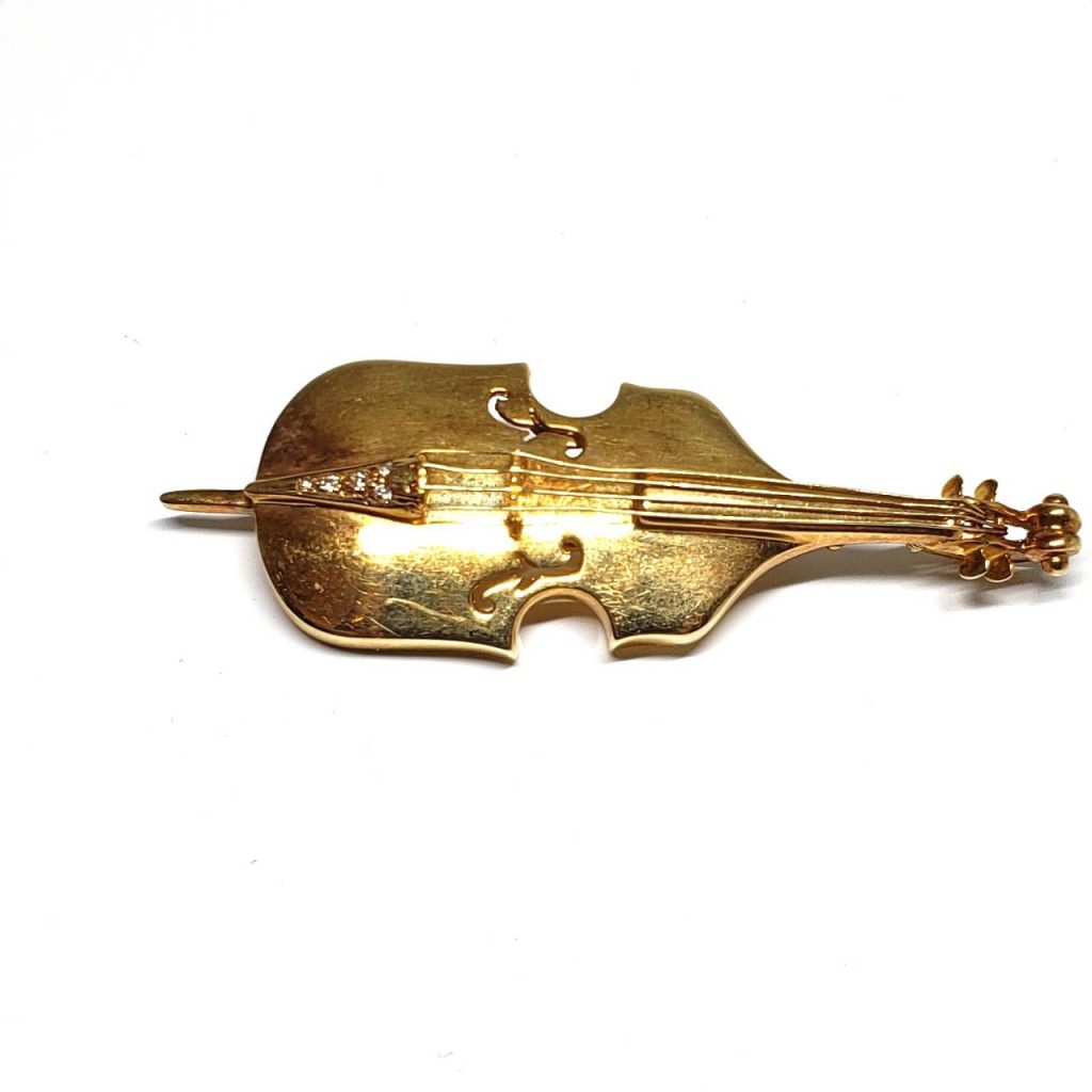 K18 メレ付きバイオリン型ブローチ